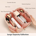 Prite Makeup Bag for Women Travel Waterproof Vegan Leather Cosmetic Bag Open Flat Toiletry Bag with Clear Divider and Handle (Large Pink)