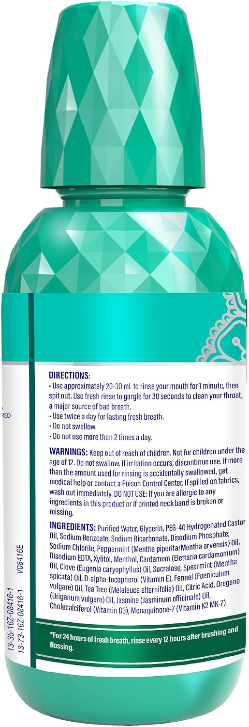GuruNanda Oral Rinse Fresh Breath Mouthwash, ADA-Accepted Alcohol-Free Mouthwash, 7 Essential Oils & Vitamins, SLS & Flouride-Free, Wild Mint, 16