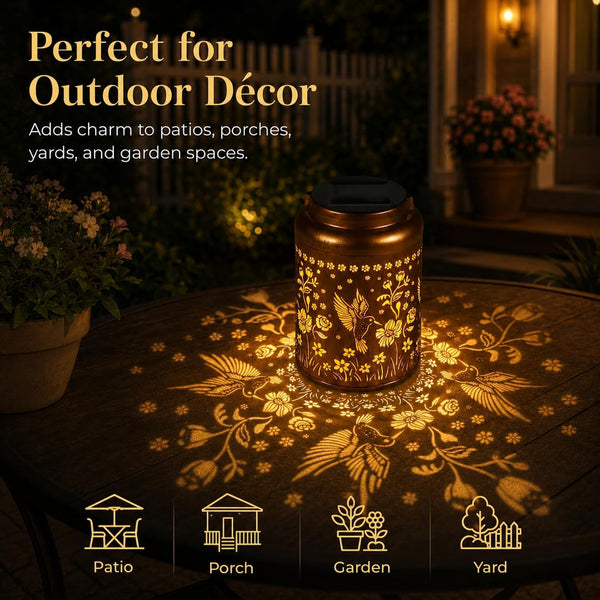 Solar Lanterns Outdoor Waterproof Hummingbird Garden Decor Gifts for Women Mom Grandma Hanging Solar Lights Metal Solar Decoration outside for