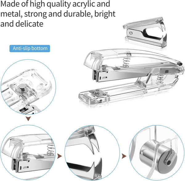 Silver Office Supplies Set Desk Accessory Kit, Acrylic Stapler Set