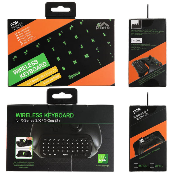 MoKo Green Backlight Keyboard for Xbox One Controller, Black | Wireless Chatpad with Headset & Audio Jack, Accessories fits Xbox One/One S/
