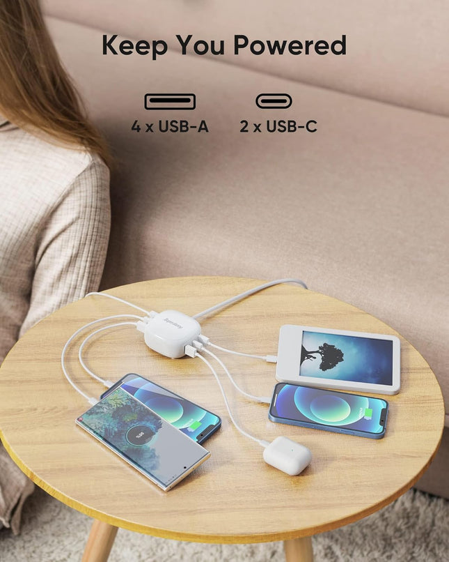 SUPERDANNY 6-Port USB Charger, 40W 8A Mini USB Charging Station, Charging Station for Multiple Devices, 4Ft Cable, Compa