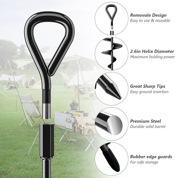 Phopich 18''/30" Long Ground Anchor, Heavy Duty Earth Anchors Ground Anchors Screw in Kit with T-Handle Hex Wrench for Camping Tent, Swing Sets,