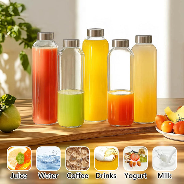KEYWING 12Pack Glass Juice Bottles with Lids, 18Oz Clear Juicing Bottle with Reusable Glass, Leak Proof Water Bottles with Airtight Stainless