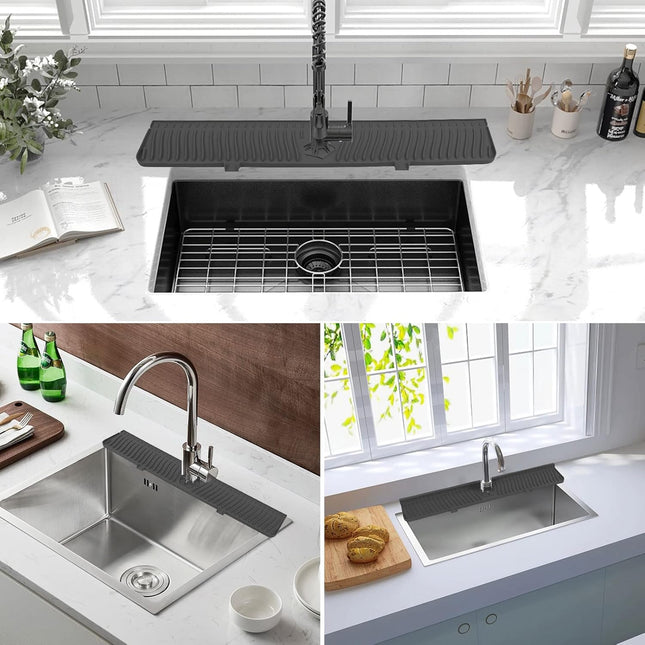 Derlights 30 Inch Sink Splash Guard Mat,Silicone Faucet Handle Drip Catcher Tray, Longer Silicone Sink Mat for Kitchenba