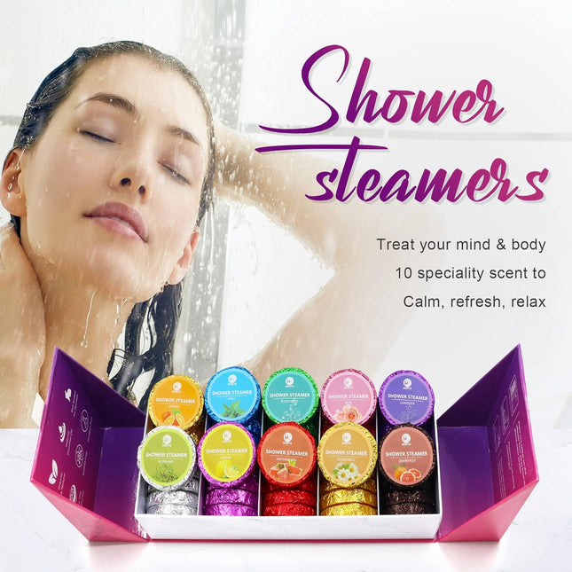 40 PCS Shower Steamers Aromatherapy for Women or Men, 10 Scents Organic with Rose Lavender Mint Watermelon Eucalyptus Le
