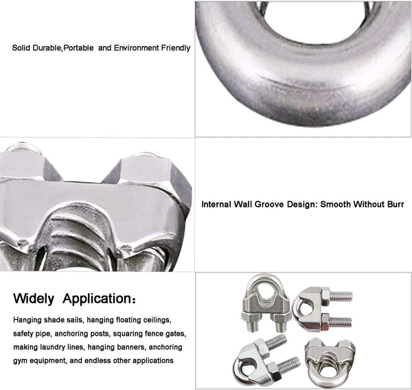 Wire Rope Clip, Luckkyme Wire Rope Clamp 20PCS Stainless Steel 1/4" M6 Wire Rope Cable Clip Clamp