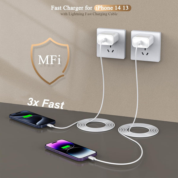 [Apple MFi Certified]10FT Fast iPhone Charger,Extra Long Apple Charger Fast Charging 2Pack USB C Charger Block Plug + 10Foot Lightning Cable Cord