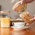 Glass Food Storage Jars 37 oz Set of 6,Glass Storage Containers Clear Glass Food Canister with Bamboo Lid Airtight For Serving Tea, Coffee, Flour,