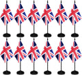12 Pcs United Kingdom Desk Flags Set, British Small Mini Table Office Mini Desktop Flag With Black Flagpole and Black Base For Home Office