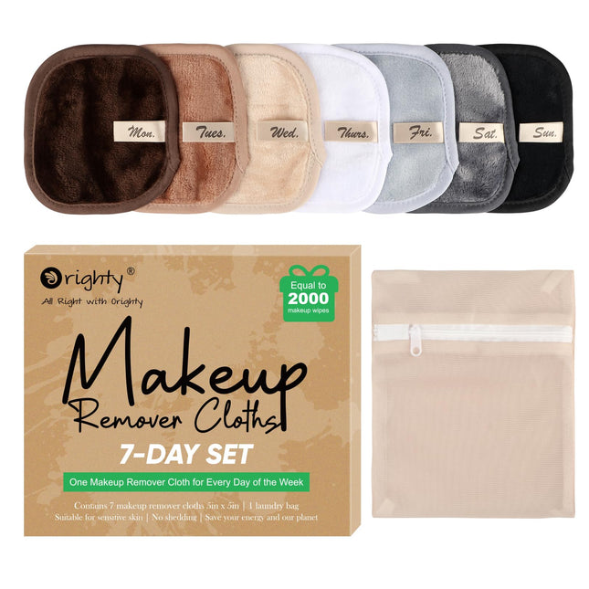Orighty Makeup Remover Cloths 7-Day Set, Premium & Reusable Makeup Remover Pads,