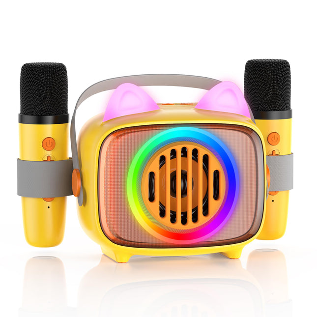 Mini Karaoke Machine for Kids, Portable Bluetooth Speaker with 2 Wireless Microphones, Toys Gift for Girls and Boys Birt