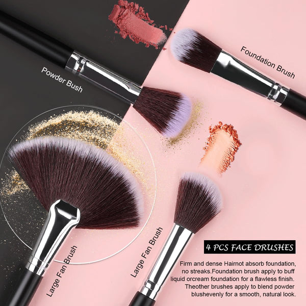 Makeup Brush Set, SOLVE 32 Pieces Professional Makeup Brushes Wooden Handle Cosmetics Brushes Foundation Concealer Powder Face Eye Make up Brushes