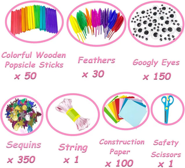 VLUSSO Arts and Crafts Supplies for Kids DIY Craft Kits Art Supplies Materials Kids Crafts Set with Pipe Cleaners Craft Box Preschool Homeschool