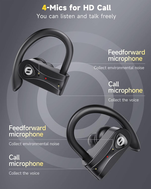 Wireless Earbuds 4 Mic Clear Call Bluetooth Headphones Wireless Charging Case Stereo Bass Sound 60H Playtime over Ear Earphones LED Digital