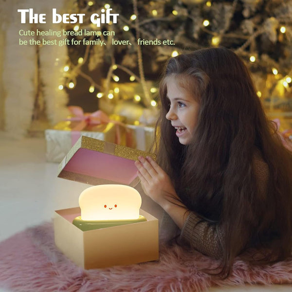 QANYI Desk Decor Toaster Lamp, Rechargeable Small Lamp with Smile Face Toast Bread Cute Toaster Shape Room Decor Night Light for Bedroom, Bedside,