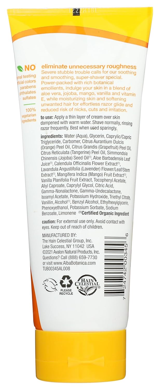 Alba Botanica Very Emollient Cream Shave, Mango Vanilla, 8 Oz