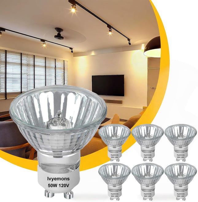 GU10+C 120V 50W Bulb - High Output 500LM GU10 Dimmable Bulb, MR16 GU 10 Base Bulbs Warm White GU 10 Halogen 50W Bulbs, L