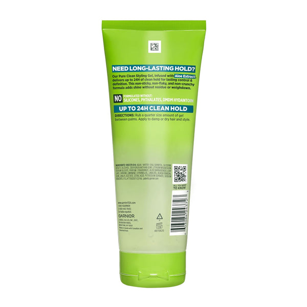 Garnier Fructis Pure Clean Styling Hair Gel, Extra Strong Hold for Up to 24HRs, Non-Flaking, Non-Sticky Formula with Aloe Extract, Made for All