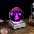 Ornalrist 3D Guardian Angel Figurines K9 Crystal Ball with Silver LED Base Memorial Angel Gifts for Friends Women Glass Decor for Home (3.15 in.)