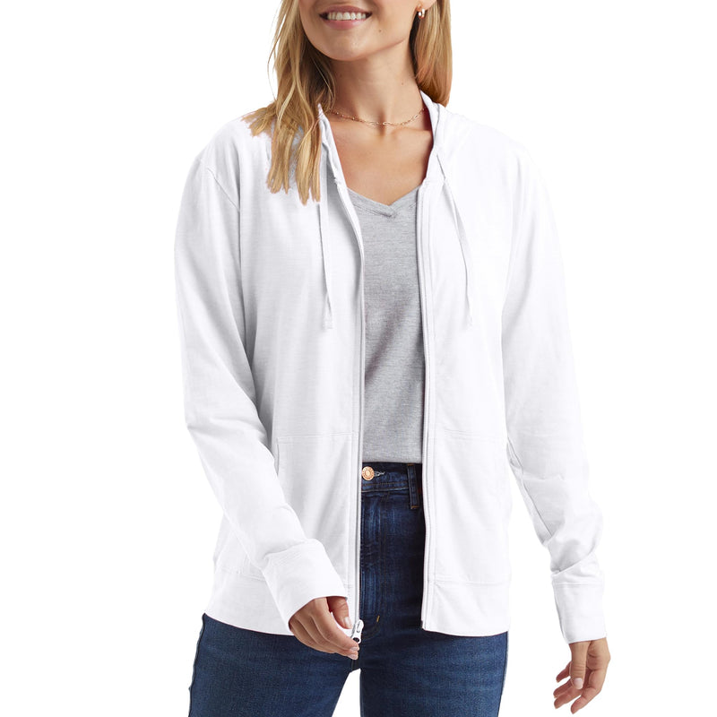 Hanes Women's Lightweight Full Zip Hoodie, Textured Cotton Zip Up, T-Shirt Hoodie Small White