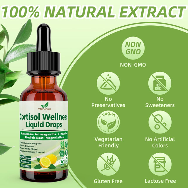 Cortisol Supplement Liquid Drops, 17-In-1 Cortisol Detox W. Magnesium Glycinate 