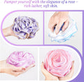 LAYUKI Bath Loofah, Shower Sponge, Body Scrubber, Rose-Shaped, Elegant (Set of 4 Pieces) 4 Pieces Pink & Blue & Purple & Grey