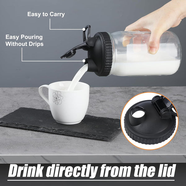 Pour Spout Lid for Wide Mouth Mason Jars, Leak-proof Ball Canning Lids & Reusable Flip Cap Jar Lids for Mess-free Pouring and Storing, 4 Pack