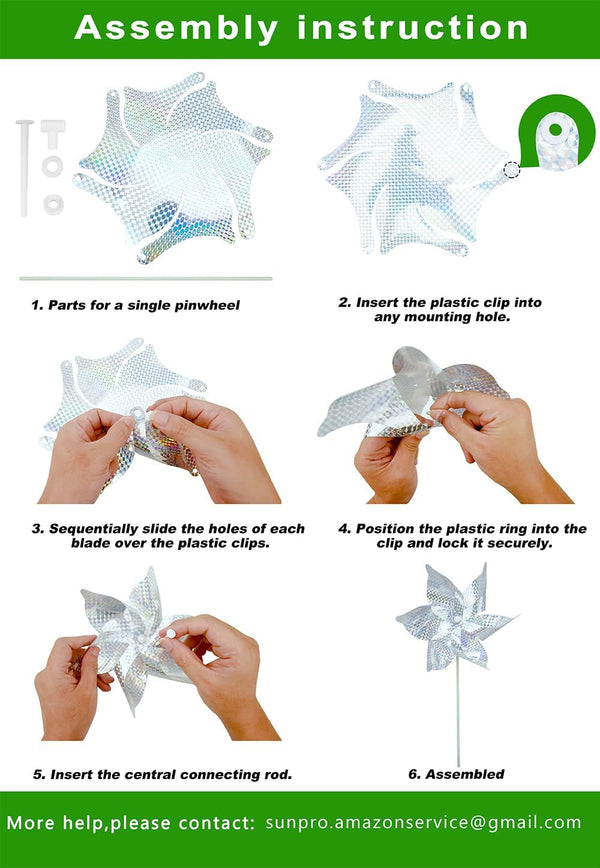 10 Pack Reflective Pinwheels for Garden Yard - Sparkly Silver Bird Deterrent Devices for Outside - Humane Woodpecker, Pigeon & Goose Repellent
