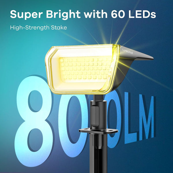 Linkind Solar Spot Lights Outdoor, 60 Leds Solar Landscape Lights with 30% Conversion Rate and Waterproof IP67, Ideal for Outside, Garden, Yard,