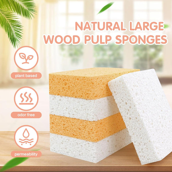 Extra Large Cellulose Kitchen sponges, 5.9" x 4.3" x 1.4", 2-Pack | Natural Cellulose Sponges for Cleaning & Household, Non-Scratch, Reusable and
