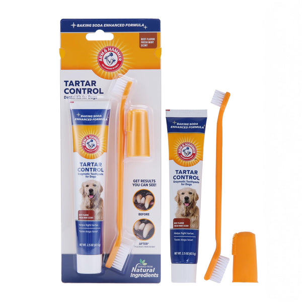 Arm & Hammer for Pets Tartar Control Dog Dental Kit, Enzymatic Toothpaste with Toothbrush and Fingerbrush, Baking Soda Formula Reduces Plaque and