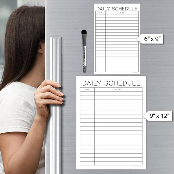 Dry Erase Daily Schedule Planner Sticker Decal by Glassboard Studio | Removable & Reusable | Magnetic Fine-Tip Marker Included (9 x 12 inches,