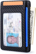 Buffway Slim Minimalist Front Pocket RFID Blocking Leather Wallets for Men and Women - Carbon Fiber Black Small Carbon Fiber Black