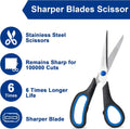 6PCS 8" Scissors,Sharp Stainless Steel All Purpose for Office School Crafts Black 6