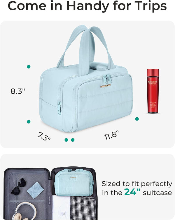 BAGSMART Travel Toiletry Bag, Crush Toiletry Bag for Women, Wide-open Puffy Toiletry Bags for Traveling, Large Travel Cosmetic Makeup Bag