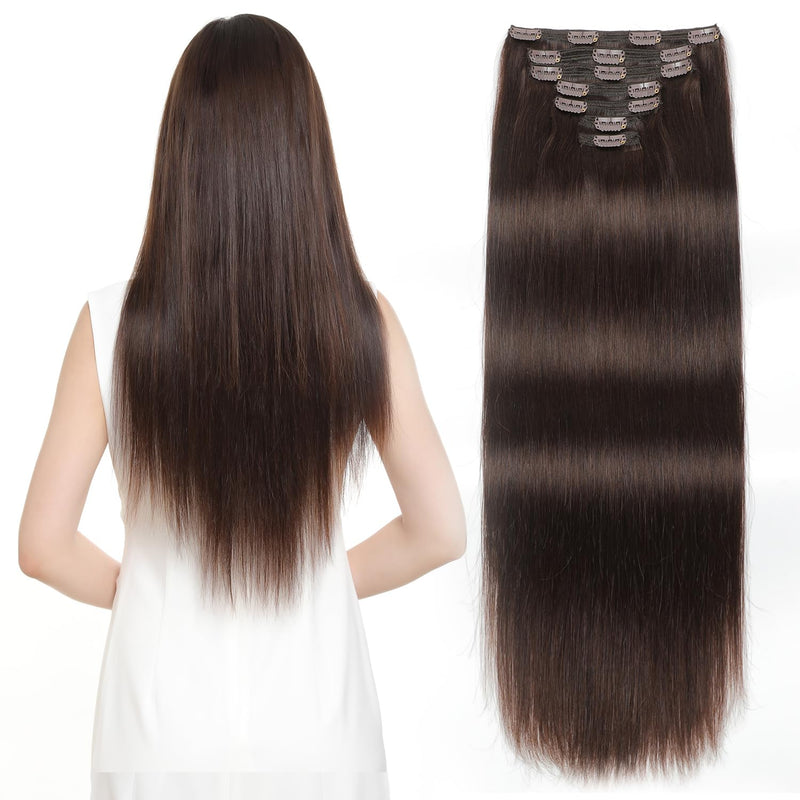 Sisily Clip in Hair Extensions Real Human Hair, 14 Inch 130G, Dark Brown, 100% Brazilian Remy Human Hair Clip in Extensions Soft Straight 7Pcs per