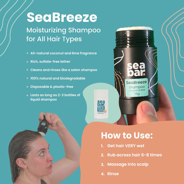 Shampoo Bar Refill - All Natural Hair Shampoo - Vegan, Sulfate-Free, Eco Friendly Zero Waste Reusable Packaging, SeaBreeze