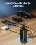 Ruko PD65W USB C Charger, 3-Port Gan Fast Charger Block, Compact Foldable Wall Charger for Iphone 16/15, Macbook Pro/Air, Galaxy S24, Pixel,