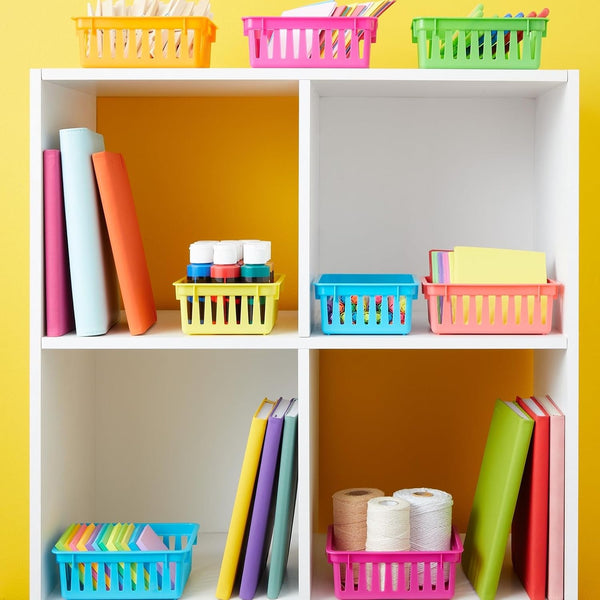 Bright Creations 12 Pack Small Plastic Classroom Storage Bins for Organization and School Supplies 6 Colors (6.2 x 4.8 x 2.4 inches)