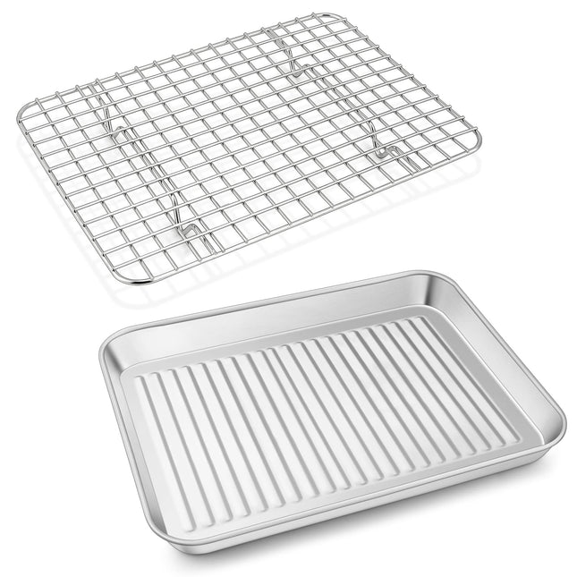 P&P CHEF Toaster Oven Pan with Wire Rack, Stainless Steel Baking Oven Sheet Tray