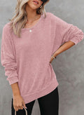 Dokotoo Sweatshirt for Women Oversized Waffle Knit Crewneck Sweatshirts Long Sleeve Side Slits Casual Pullover Tops Small Pink