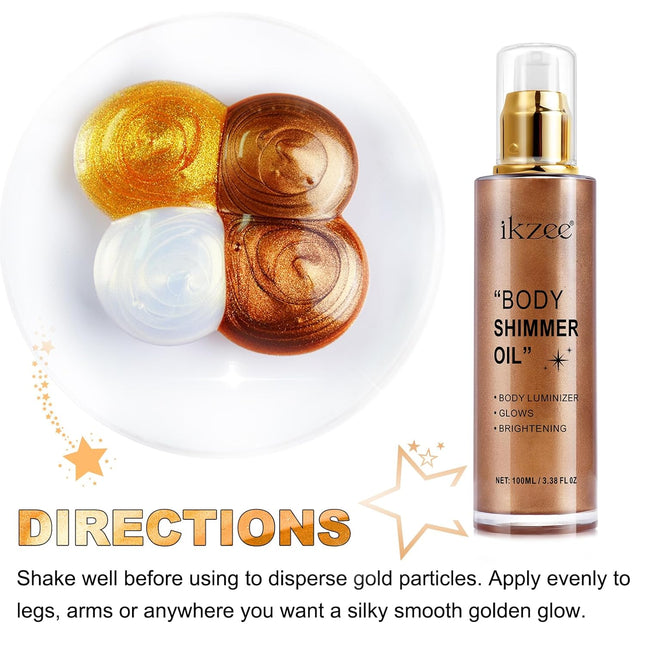 Shimmer Oil 100ml, Moisturizing Long Lasting Body Luminizer Face Brighten, Waterproof Liquid Illuminator Glow, Glitter O