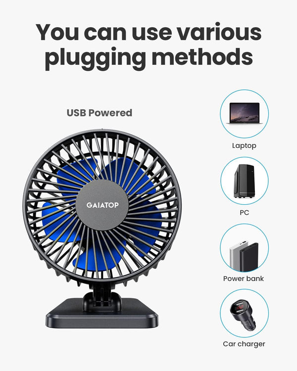 Gaiatop USB Desk Fan, Small But Powerful, Personal Portable Quiet 3 Speeds, Adjustable Mini Table Desktop fan for Cooling Home Office Car Summer