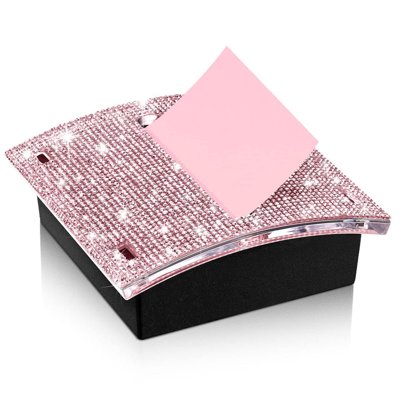 Eersida Rhinestone Self Stick Note Pad Holders 4 x 4 Inches Pink Cute Note Holder Sticky Dispenser Bling Memo Stick Dispenser for Office Employee