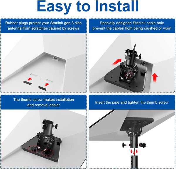Starlink Gen 3 Mount Kit- Pipe Adapter, Stainless Steel Pole Mount, Angle-Adjustable Starlink Mouting Kit for Gen 3 Roof Mounted Accessories (Fits