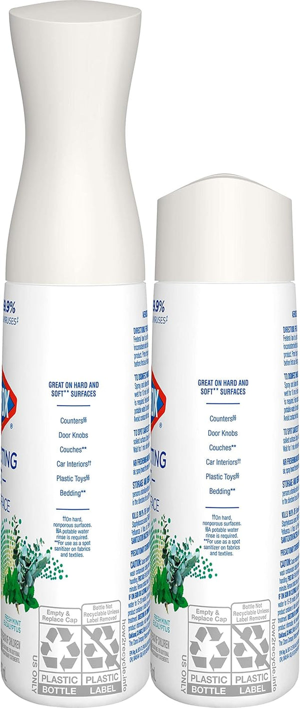 Clorox Disinfecting Mist, Eucalyptus Peppermint, Household Essentials, 1 Spray and 1 Refill, 16 Oz Each