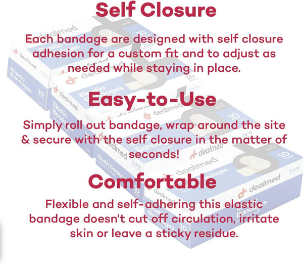 Dealmed 6" Elastic Bandage Wrap with Self-Closure – 10 Elastic Bandages, 5 Yards Stretched Compression Bandage Wrap, Wound Care Product for First