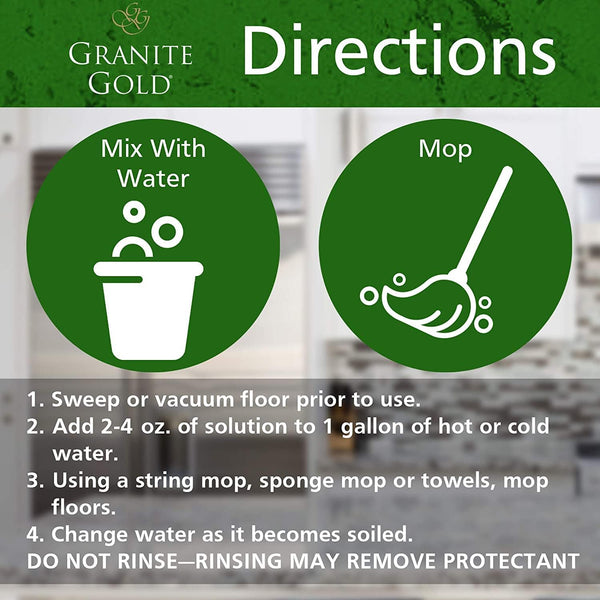 Granite Gold Stone and Tile Floor Cleaner - No-Rinse Deep Cleaning Granite, Marble, Travertine, Ceramic Solution - 32 Ounces (Packaging May Vary)