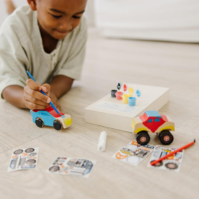 Melissa & Doug Decorate-Your-Own Wooden Craft Kits Set - Race Car and Monster Tr